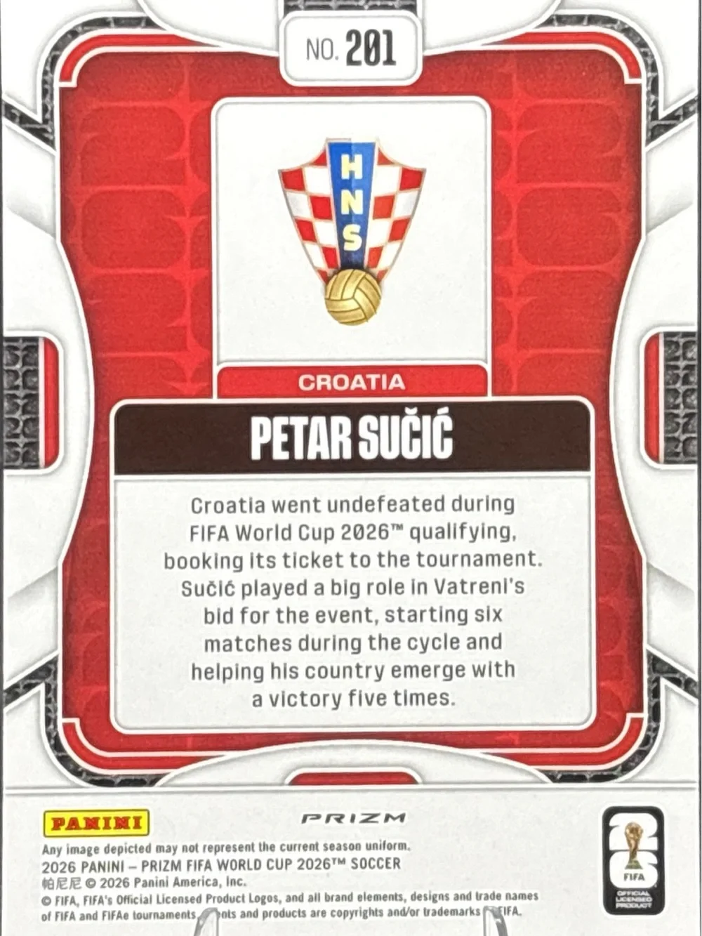 Panini Prizm Petar Sučić Croatia Rookie Soccer Card -  Prizm